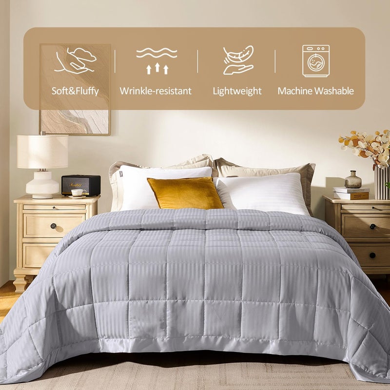 downluxe Queen Size Blanket with Satin Trim, Lightweight Down Alternative Blankets Queen Size for All Season, Machine Washable (Silver, 90x90 Inch) - Image 2